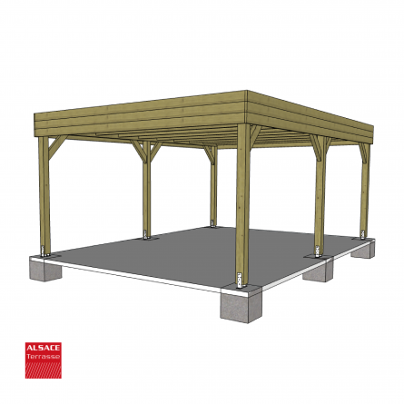 Abri toit plat 9m² + Terrasse couverte latérale 9m² Gardy Shelter